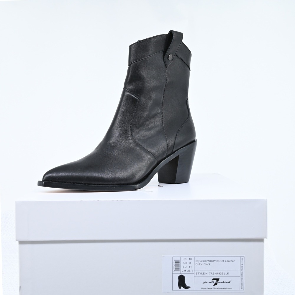 NWT 7 For All Mankind Black Soft Leather Cowboy Boots Ankle Booties Box Sz 10 41